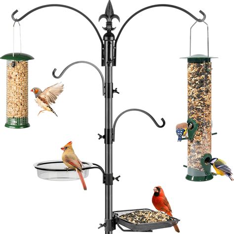 Gray Bunny Bird Feeder Stand for Outside, 4-Hooks, 91" Bird Feeder ...