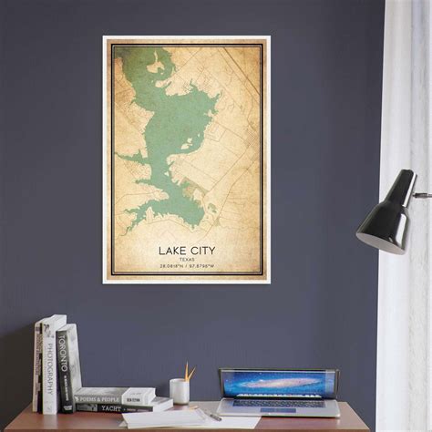 Vintage Lake City Texas Map Poster, Lake City TX City Road Wall Art ...