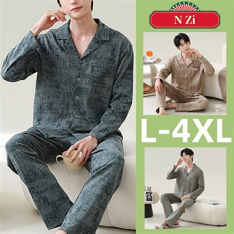 Plus size Pyjamas Men 100% Cotton L-4XL Sleepwear Man Autumn Winter ...