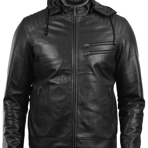 MENS LEATHER HOODED JACKET 410145(BLACK) – SREELEATHERS