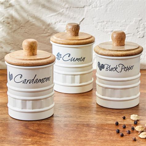 Buy Mirage Set of 3 Metal Storage Container With Mango Wood Lid from ...