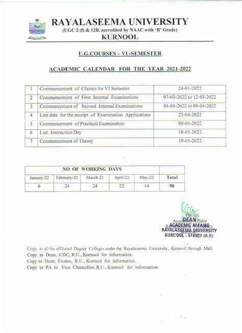 ACADEMIC CALENDAR - St.Joseph College