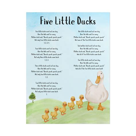 Printable Poster, Five Little Ducks Song, Mother Duck and Ducklings ...