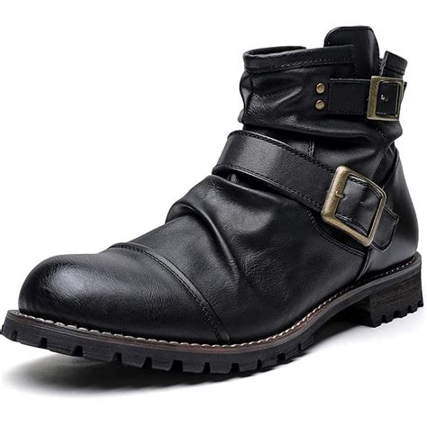 AMAPO Western Cowboy Mens Boots Mid-Tube Boots Fashion Thick Heel Mens ...