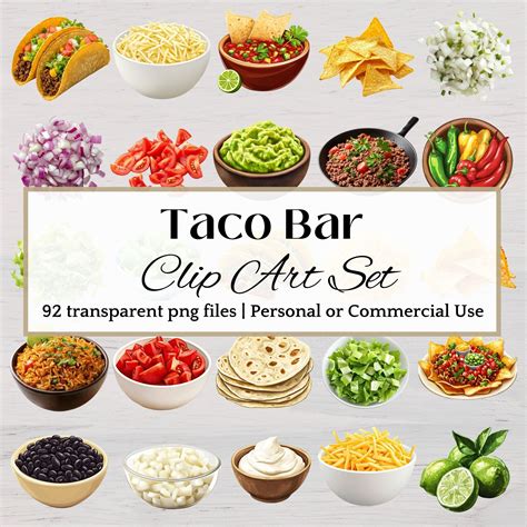 Taco Bar CLIP ART for Party Printable Taco Graphic for DIY Invitation ...