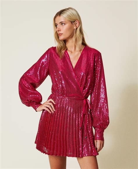 Full sequin wrap-around dress Woman, Pink | TWINSET Milano