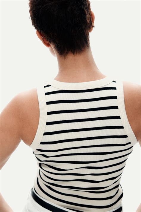 Ribbed vest top - Light beige/Striped - Ladies | H&M IN