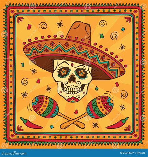 Mexican Sugar Skulls, Day Of The Dead Vector Illustration On White ...