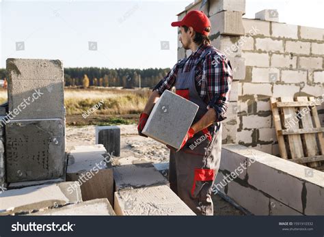 Professional Bricklayer Working Construction Site Stock Photo ...