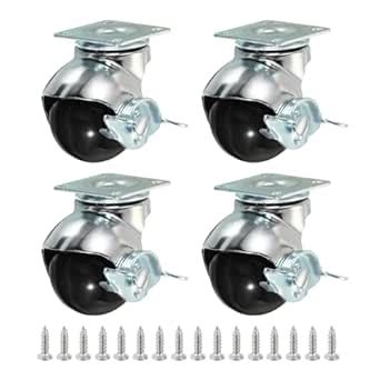 PATIKIL 1.5 Inch Ball Caster Wheels with Brake, 4 Pack 360° Rotating ...