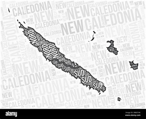 New Caledonia regions map word cloud. New Caledonia region names. Black ...