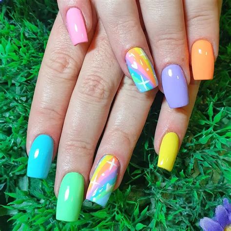 Pastel Rainbow Nails Colourful Rainbow Pastel Nails, Custom Luxury