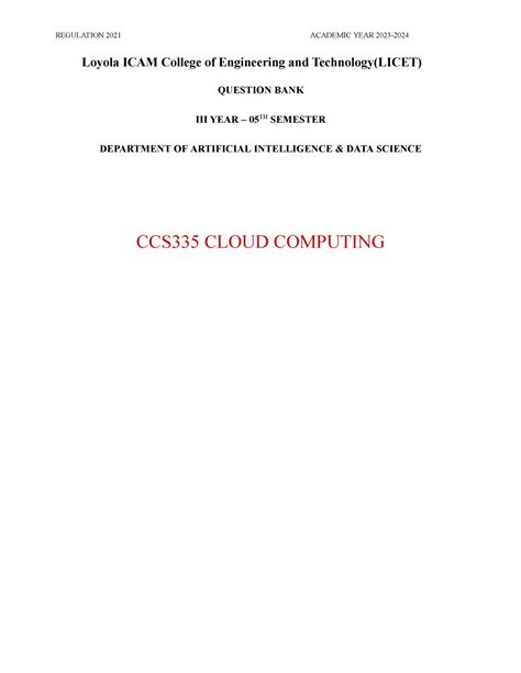 CC QUES BANK - Cloud Computing Question bank - REGULATION 2021 ACADEMIC ...