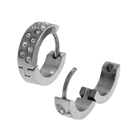 Buy Silver Stainless Steel Double Row White Round CZ Huggies Online ...