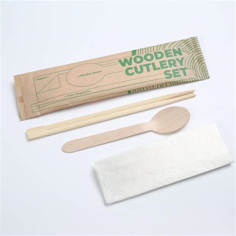 Wooden Cutlery Pack - Chopsticks,Spoon,Napkin Set - Langma Packaging
