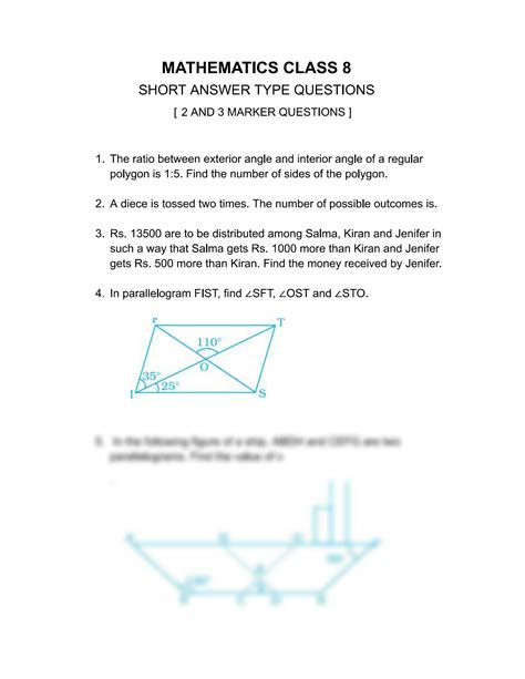 Math Chapter 1 Class 8 Revision Test 的图像结果