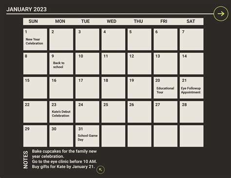 Fancy January 2023 Calendar in PSD, Illustrator, Word - Download ...