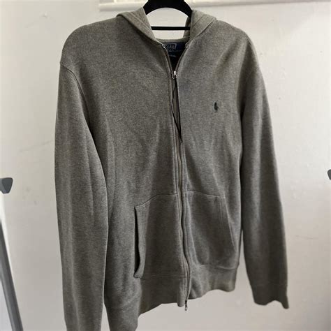 Polo Ralph Lauren grey zip up hoodie Size medium... - Depop