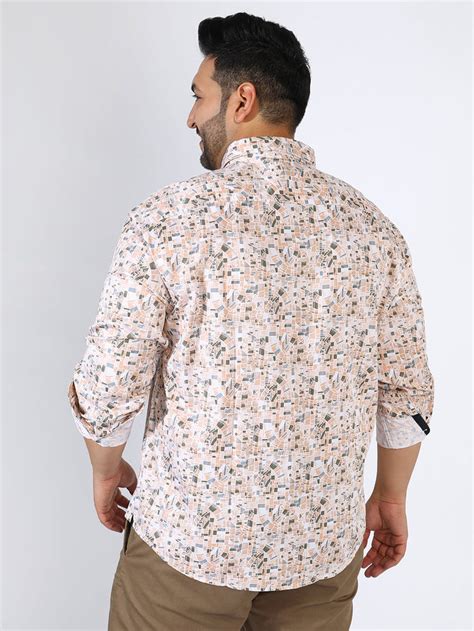 Instafab Plus men's Beige Abstract Cotton Shirt