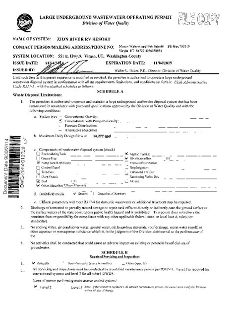 Fillable Online ZION RIVER RV RESORT - Utah DEQ Document Repository Fax ...