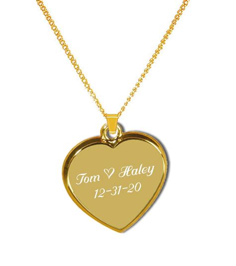 Engraved Gold Plated Heart Necklace, Personalized Pendant, 20 Inch ...