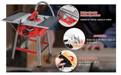 KROST 10-Inch 1800W Portable Table Saw - 5000RPM Cutting Speed, 45 ...