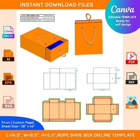 Sliding Shoe Box Extra Large size 14.5 X 8.5 X 5.5 Inch Dieline ...