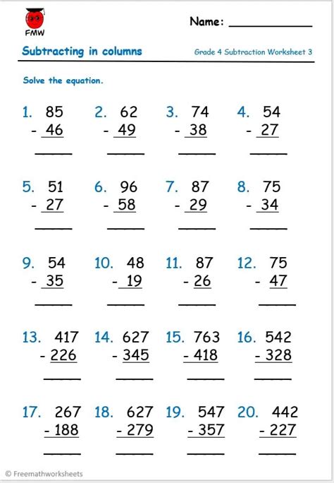 Image result for Subtraction Work Problem Worksheet Grade 4