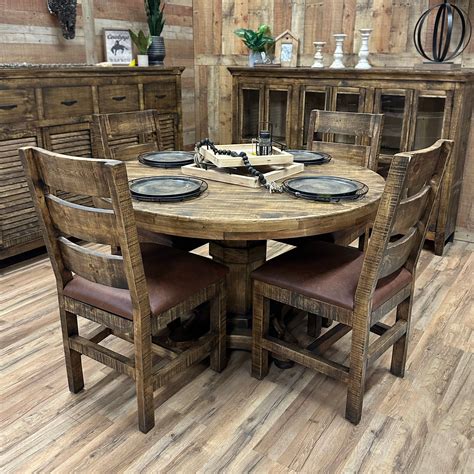 Modern Rustic Round Dining Set | Rustic round dining table, Round ...