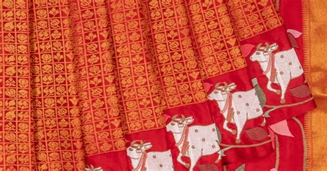 Kanchipuram Silk Checks And Butta Red Saree With