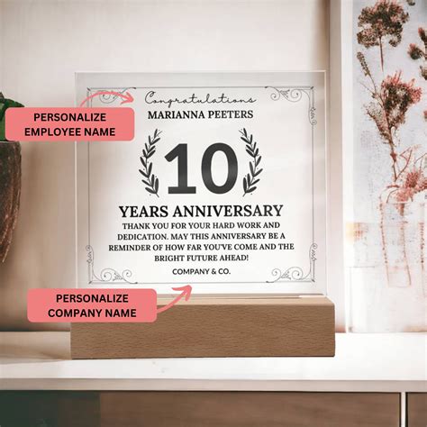 Personalized 10 Year Work Anniversary Gift Co-worker Boss, Custom ...