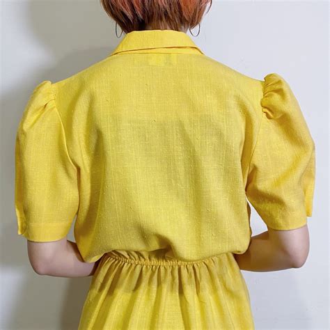 80s yellow short sleeves shirt dress | LEMON