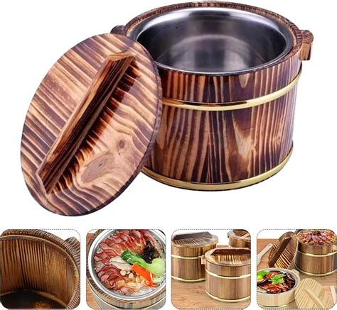 Buy DOITOOL Wooden Sushi Rice Bowl with Lid Steamer Basket Hangiri ...