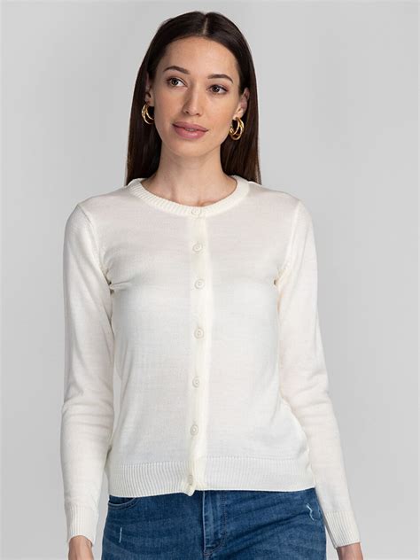 Buy Globus Women Off White Solid Cardigan - Sweaters for Women 20791158 ...