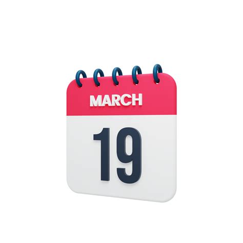 March Realistic Calendar Icon 3D Illustration Date March 19 17257392 PNG