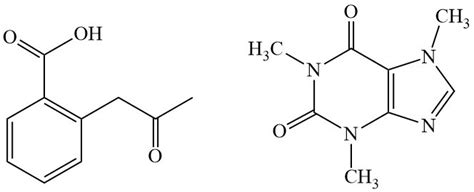 Fig. 1: Molecular structures of ASA (left) and CAF (right)