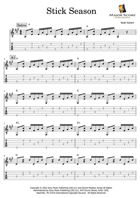 Stick Season (arr. MAJOR SCORE PUBLISHING TM.) by Noah Kahan Sheet ...
