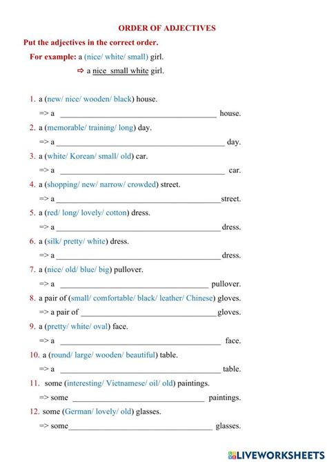 Image result for Printable Adjective Order Worksheet