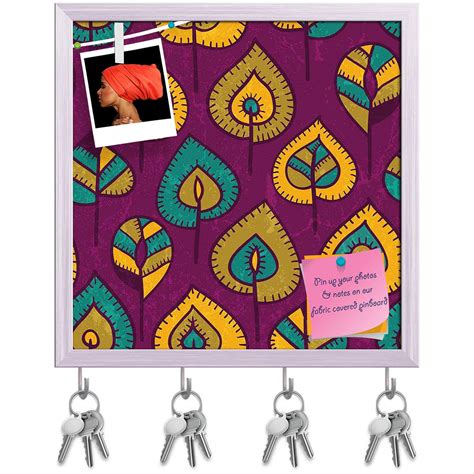 ArtzFolio Stylized Leaves Key Holder Hooks | Notice Pin Board | White ...
