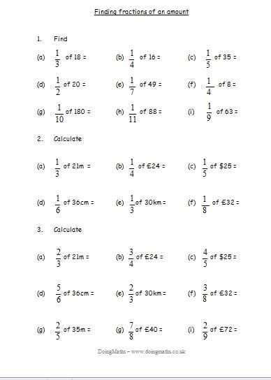 Image result for Fractions of Numbers Worksheets