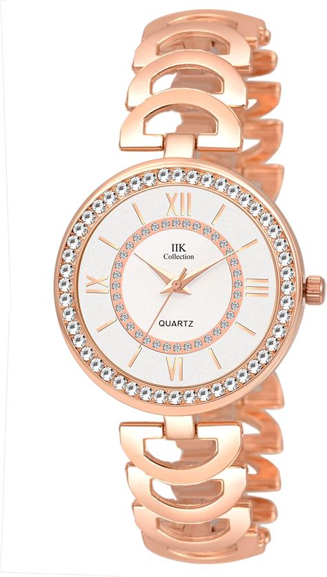Buy IIK COLLECTION Women's Round Studded Dial & Case with Metal Chain ...