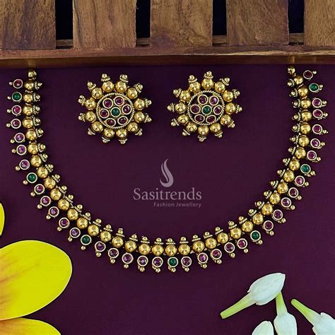 Matte Gold Tone Bridal Necklace Set - AD Stones - Traditional Jewellery ...