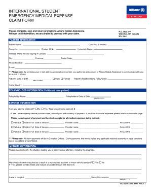 INTERNATIONAL STUDENT EMERGENCY MEDICAL EXPENSE CLAIM FORM ...