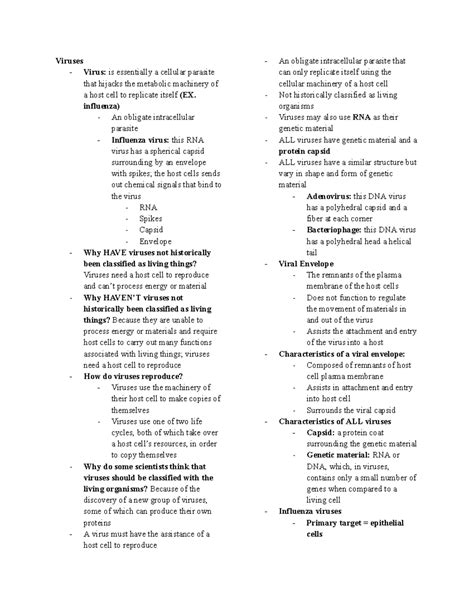 BISC 4 Influenza Module #1 - Layla D - Viruses - Virus: is essentially a cellular parasite that ...