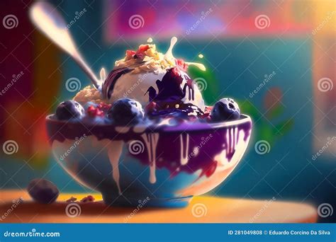 Pot of Açaí with Cream, Generative AI Stock Illustration - Illustration ...