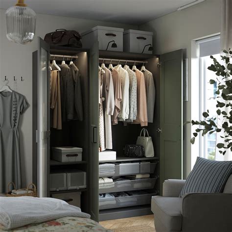 PAX / KAMMARTORP/GRIMO wardrobe combination, dark grey/mirror glass ...