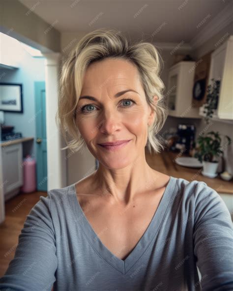 Happy middle aged woman taking a selfie at home | Premium AI-generated ...