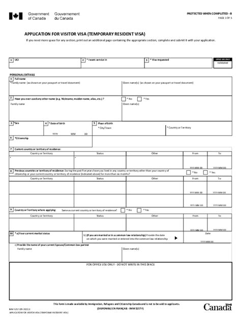 Canada Visitor Visa Application Form - Blank Fillable Template | Fill ...
