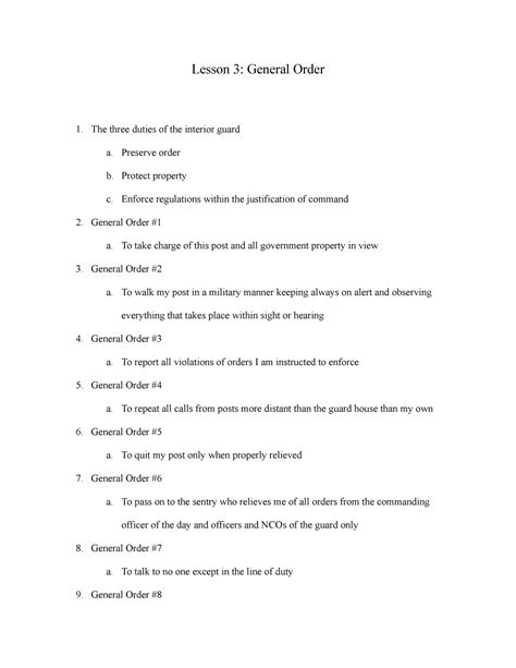 Lesson 3 General Order - Lesson 3: General Order The three duties of ...