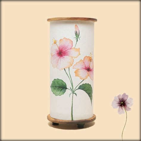 aura hibiscus botanical fabric cylinder lamp with wooden base – Aura ...